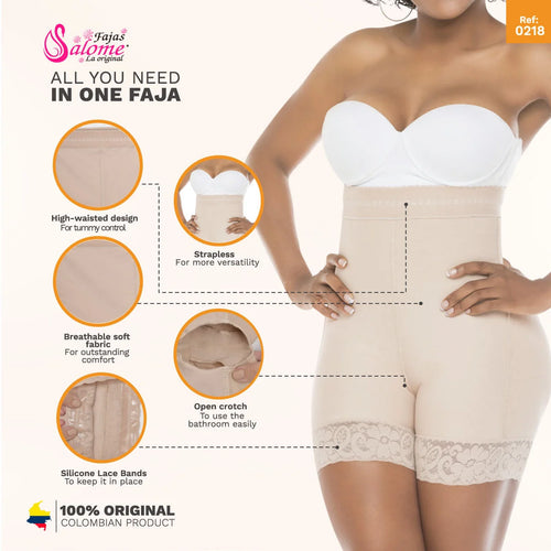 Fajas Salome 0218 | Colombian Shapewear Girdle High-Waist Shorts for Women •  Daily Use Body Shaper with Butt Lift & Tummy Control • Powernet