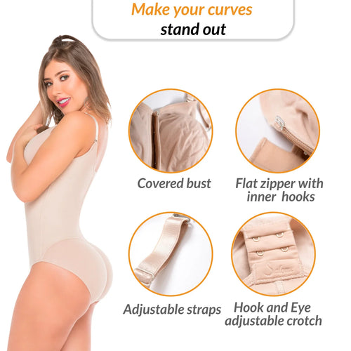 Fajas Salome 0420 | Hiphugger Body Shaper with Bra •  Butt Lifter Tummy Control Shapewear for Women • Powernet