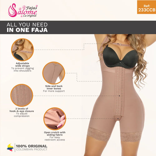 Fajas Salome 233-CCB | Mid-Thigh Body Shaper Faja w/ Inner Butt Lifter and Waist Shaper