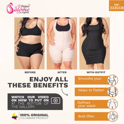 Fajas Salome 233-CCB | Mid-Thigh Body Shaper Faja w/ Inner Butt Lifter and Waist Shaper