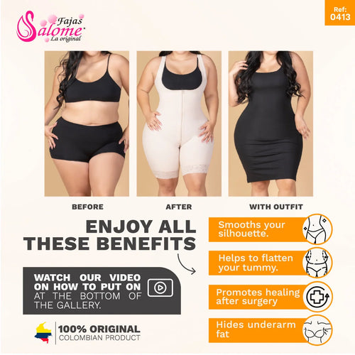 Fajas Salome 0413 | Butt Lifter Tummy Control Shapewear for Women •  Open Bust Hiphugger Bodysuit • Powernet