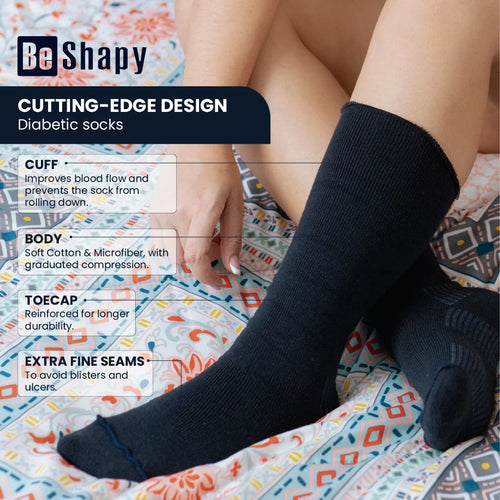 Be Shapy T1CPDE01B | 3 Pack  Diabetic Mid Calf Socks Medias para Diabeticos