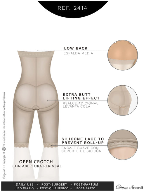 Diane & Geordi 2414 | Postpartum Butt Lifter Tummy Control Capri Shapewear • Open Bust Knee Length Body Shaper for Women • Powernet