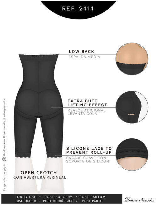 Diane & Geordi 2414 | Postpartum Butt Lifter Tummy Control Capri Shapewear • Open Bust Knee Length Body Shaper for Women • Powernet