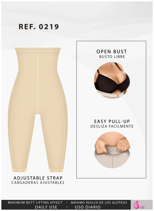 Fajas Salome 0219 | High Waist Compression Shorts for Women •  Butt Lifter Capri Shapewear • Powernet