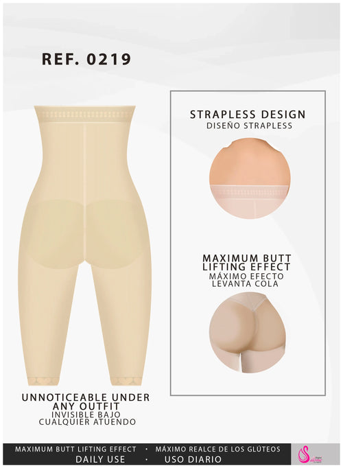 Fajas Salome 0219 | High Waist Compression Shorts for Women •  Butt Lifter Capri Shapewear • Powernet