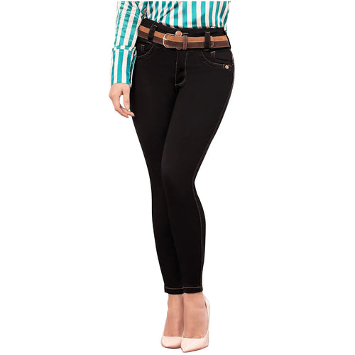 DRAXY 1478 | Colombian Jeans Butt Lifter for Women • Denim with Belt High-Waisted