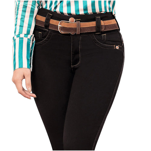 DRAXY 1478 | Colombian Jeans Butt Lifter for Women • Denim with Belt High-Waisted