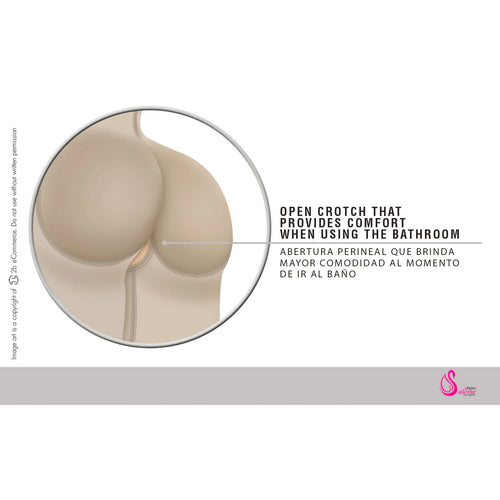 Fajas Salome 0213 | Post Surgery Butt Lifter Full Bodysuit •  Open Bust Knee Length Body Shaper for Women • Powernet