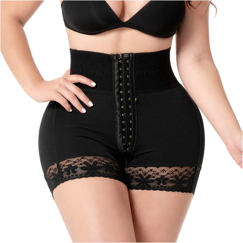 Salome 07L5 | Short Moldeador Levanta Cola. Cintura Alta Elástica. Ganchos Frontales 2 Niveles. Powernet Alta Compresión • Control de Abdomen