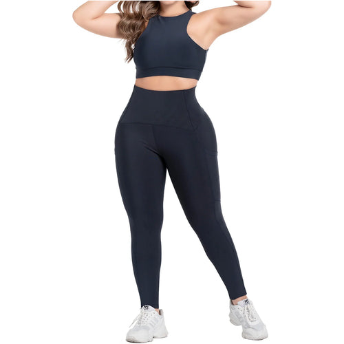 FLEXMEE 946764 | Sports High Waisted Leggings with Pockets Tummy Control Activewear Sportswear • Comfort Line