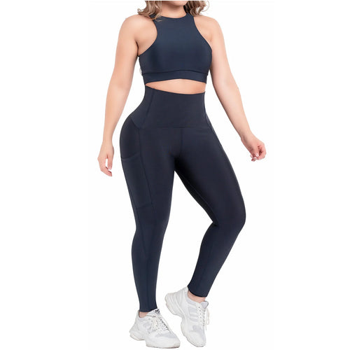 FLEXMEE 946764 | Sports High Waisted Leggings with Pockets Tummy Control Activewear Sportswear • Comfort Line