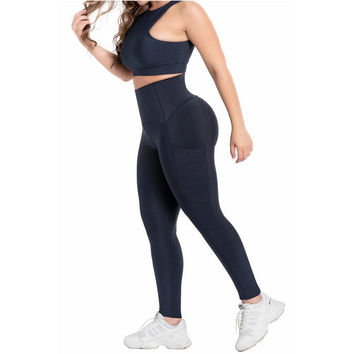 FLEXMEE 946764 | Sports High Waisted Leggings with Pockets Tummy Control Activewear Sportswear • Comfort Line