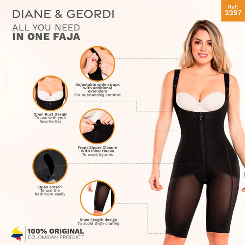 Diane & Geordi 2397 | Women's Butt LifterTummy Control Bodysuit • Knee Length Full Body Shaper for Women • Powernet