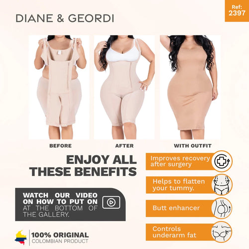 Diane & Geordi 2397 | Women's Butt LifterTummy Control Bodysuit • Knee Length Full Body Shaper for Women • Powernet