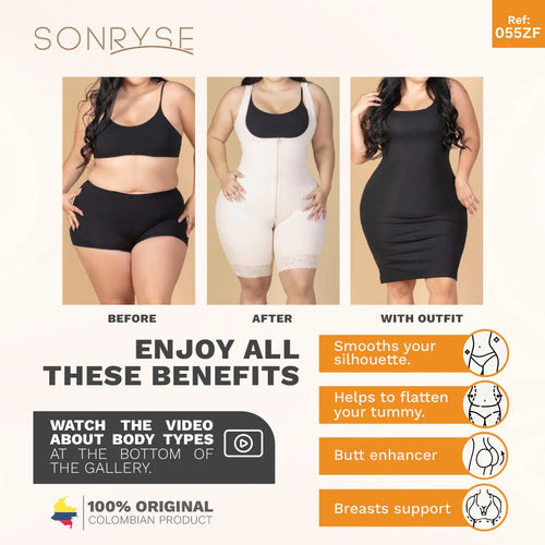 SONRYSE 055ZF | Panty Bodysuit Shapewear with Built-in Bra • Postpartum and Daily Use • Powernet