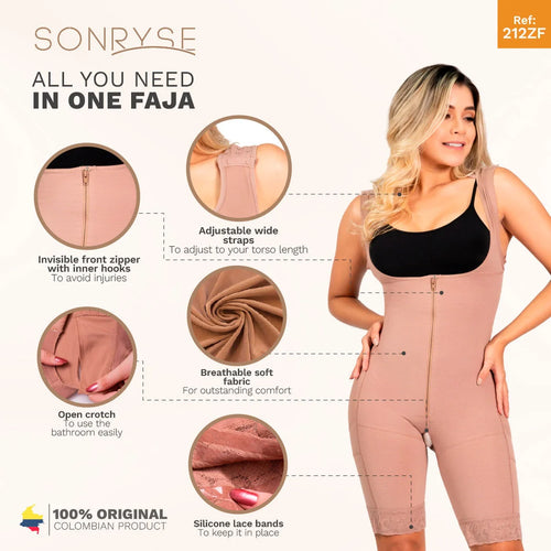 SONRYSE 212ZF | Colombian Shapewear Bodysuit for Women • Postpartum, Post Surgery and Daily Use • Powernet