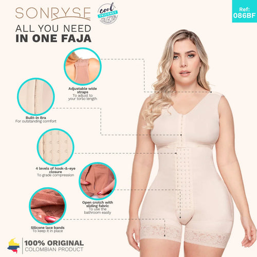 SONRYSE TR86BF | Colombian Built in Bra Tummy Control Shapewear for Women • Daily  and Post Surgery Use Girdle • Triconet