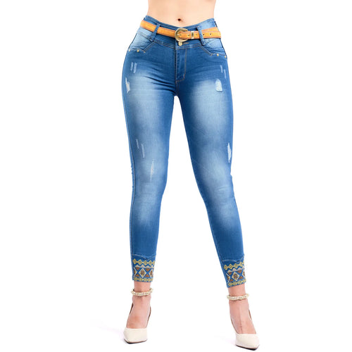 LATY ROSE 1500 | Butt Lifting Skinny Ankle Ripped Embroidered Colombian Jeans for Women