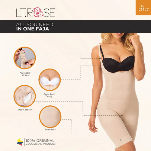 LATY ROSE 21427 | Shapewear Bodysuit Thigh Lenght Open Bust Colombian Faja for Women • Daily Use