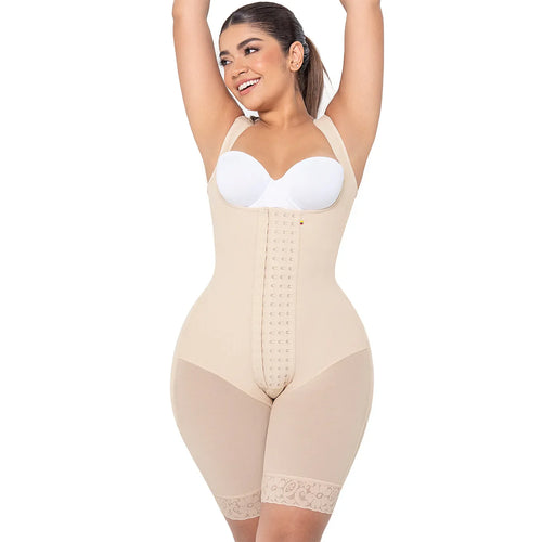 MARIAE RXC5330 | Reloj de Arena • Faja Colombiana Reductora y Moldeadora de Uso Diario Tipo Body con Pierna hasta el Medio Muslo y Escote Abierto • RA005