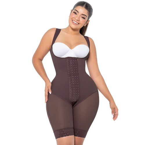 MARIAE RXC5330 | Reloj de Arena • Faja Colombiana Reductora y Moldeadora de Uso Diario Tipo Body con Pierna hasta el Medio Muslo y Escote Abierto • RA005