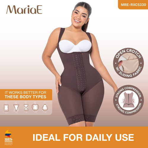 MARIAE RXC5330 | Reloj de Arena • Faja Colombiana Reductora y Moldeadora de Uso Diario Tipo Body con Pierna hasta el Medio Muslo y Escote Abierto • RA005