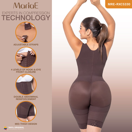 MARIAE RXC5330 | Reloj de Arena • Faja Colombiana Reductora y Moldeadora de Uso Diario Tipo Body con Pierna hasta el Medio Muslo y Escote Abierto • RA005