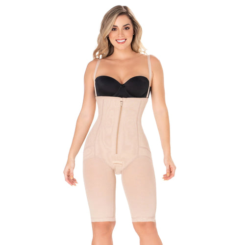 Diane & Geordi 2414-A | Postpartum Butt Lifter Tummy Control Capri Shapewear • Open Bust Knee Length Body Shaper for Women • Powernet