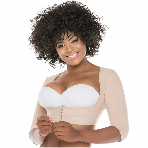 Salome 328-C | Mangas Postquirúrgicas con Chaleco. Compresión Media. Espalda Alta. Recuperación de Braquioplastia & Lipo de Brazos • Powernet