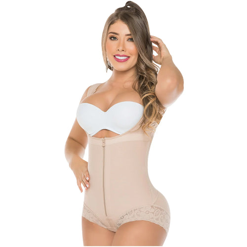 Fajas Salome 411 | Open Bust Panty Post Op Faja Shapewear for Women with Wide Straps and Front Zipper • Powernet