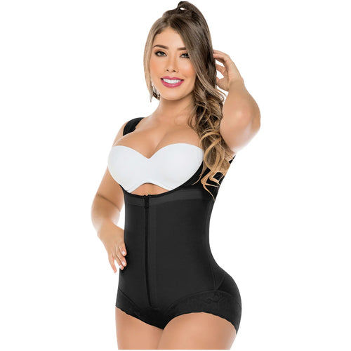 Fajas Salome 411 | Open Bust Panty Post Op Faja Shapewear for Women with Wide Straps and Front Zipper • Powernet