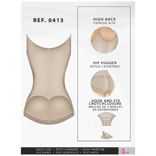 Fajas Salome 0413 | Butt Lifter Tummy Control Shapewear for Women •  Open Bust Hiphugger Bodysuit • Powernet