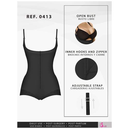 Fajas Salome 0413 | Butt Lifter Tummy Control Shapewear for Women •  Open Bust Hiphugger Bodysuit • Powernet