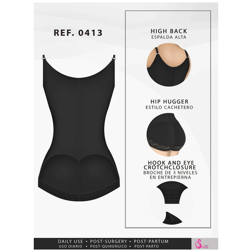 Fajas Salome 0413 | Butt Lifter Tummy Control Shapewear for Women •  Open Bust Hiphugger Bodysuit • Powernet