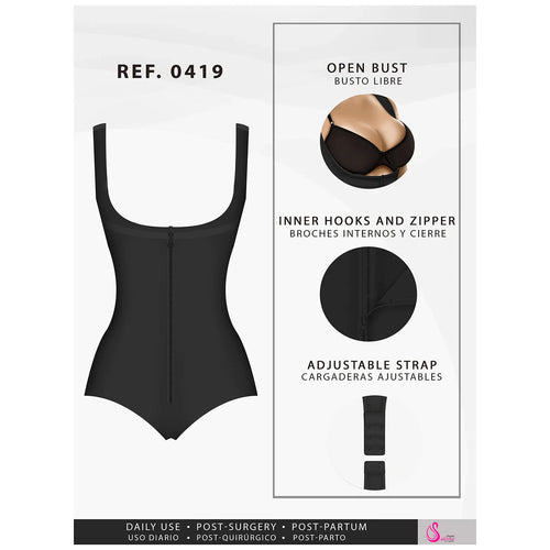 Fajas Salome 0419 | Butt Lifter Hiphugger Mid Thigh Body Shaper •  Open Bust Tummy Control Shapewear for Women • Powernet