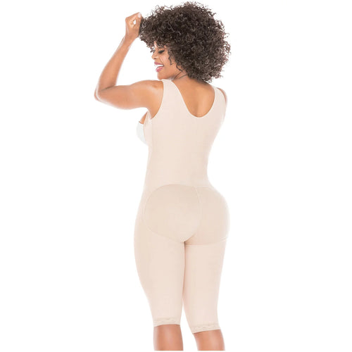 Fajas Salome 0517 | Post Surgery Stage 1 Butt Lifter Full Bodysuit •  Open Bust Knee Length Body Shaper for Women • Powernet