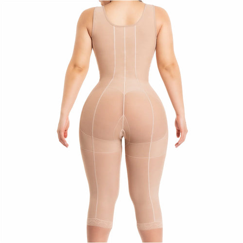 Fajas Salome 0520 | Open Bust Post Surgery Full Body Shaper for Women •  Butt Lifter Knee Length Bodysuit • Powernet