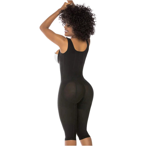 Fajas Salome 0520 | Open Bust Post Surgery Full Body Shaper for Women •  Butt Lifter Knee Length Bodysuit • Powernet