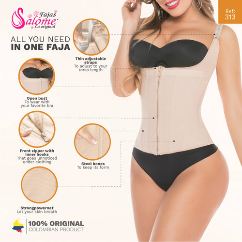 Fajas Salome 0313 | Waist Trainer Vest Tummy Control Compression Garment for Women •  Colombian Body Shaper for Daily Use