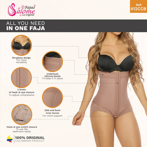 Fajas Salome 412-CCB | Slimming Tummy Control Strapless Panty Shapewear Bodysuit • Powernet