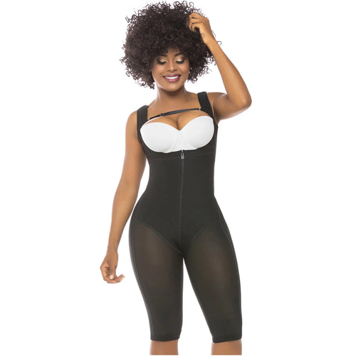 Fajas Salome 0517 | Post Surgery Stage 1 Butt Lifter Full Bodysuit •  Open Bust Knee Length Body Shaper for Women • Powernet