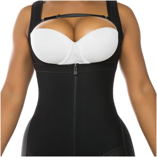 Fajas Salome 0517 | Post Surgery Stage 1 Butt Lifter Full Bodysuit •  Open Bust Knee Length Body Shaper for Women • Powernet