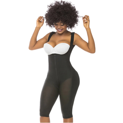 Fajas Salome 0518 | Stage 1 Post Surgery Bodysuit •  Knee Length Full Body Shaper for Women • Powernet