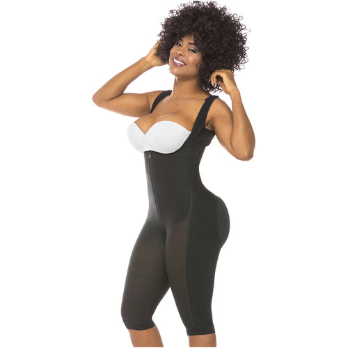 Fajas Salome 0518 | Stage 1 Post Surgery Bodysuit •  Knee Length Full Body Shaper for Women • Powernet