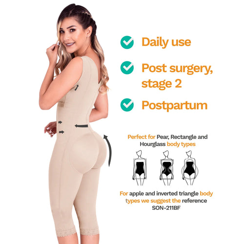 SONRYSE 052 | Colombian Full Body Shaper for Post Surgery with Built-in Bra • Butt Lifting Effect and Tummy Control • Powernet