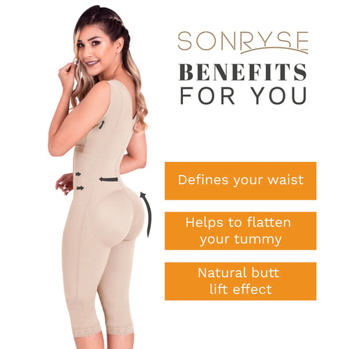 SONRYSE 052 | Colombian Full Body Shaper for Post Surgery with Built-in Bra • Butt Lifting Effect and Tummy Control • Powernet