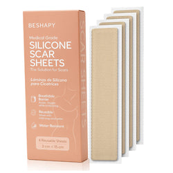 Be Shapy | Láminas de Silicona Médica para Cicatrices (Set x4) | Reutilizables, Impermeables • Postquirúrgico & Postparto