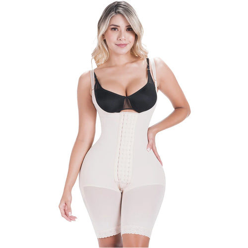 SONRYSE 048BF | Fajas Colombianas Post Surgery Open Bust Shapewear Compression Garment • Postpartum Mid Thigh Girdle • Powernet