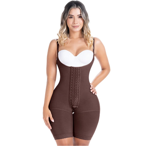 SONRYSE 048BF | Fajas Colombianas Post Surgery Open Bust Shapewear Compression Garment • Postpartum Mid Thigh Girdle • Powernet